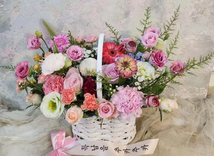 실제 배송된 꽃바구니